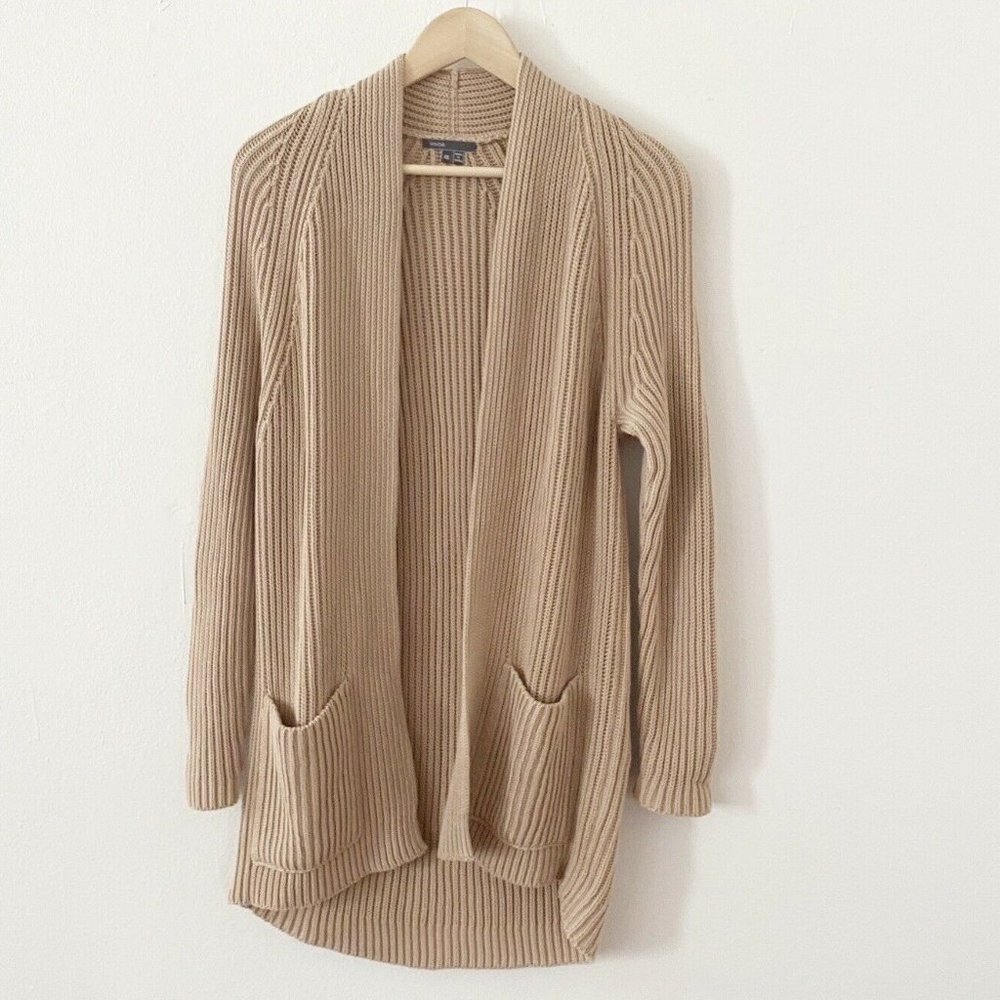 Vince Chunky Ribbed Open Front Cardigan XS beige